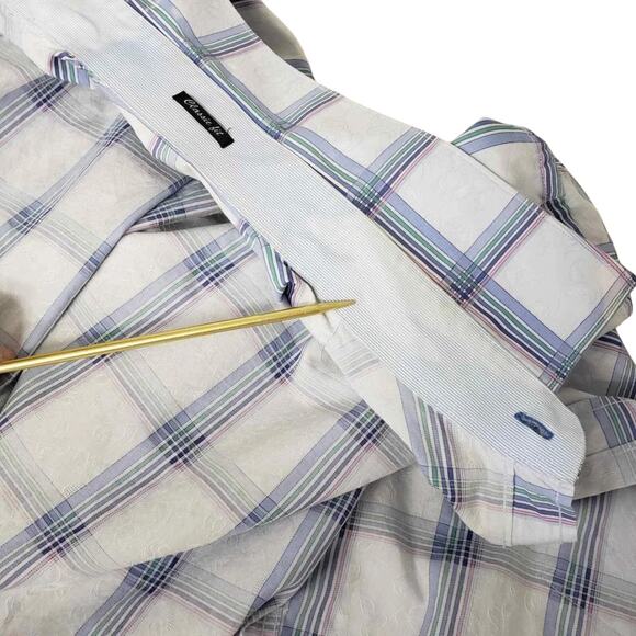 Bugatchi Shirt Short Sleeve Men L Blue Multicolor Plaid & Floral Button Up - Picture 11 of 12